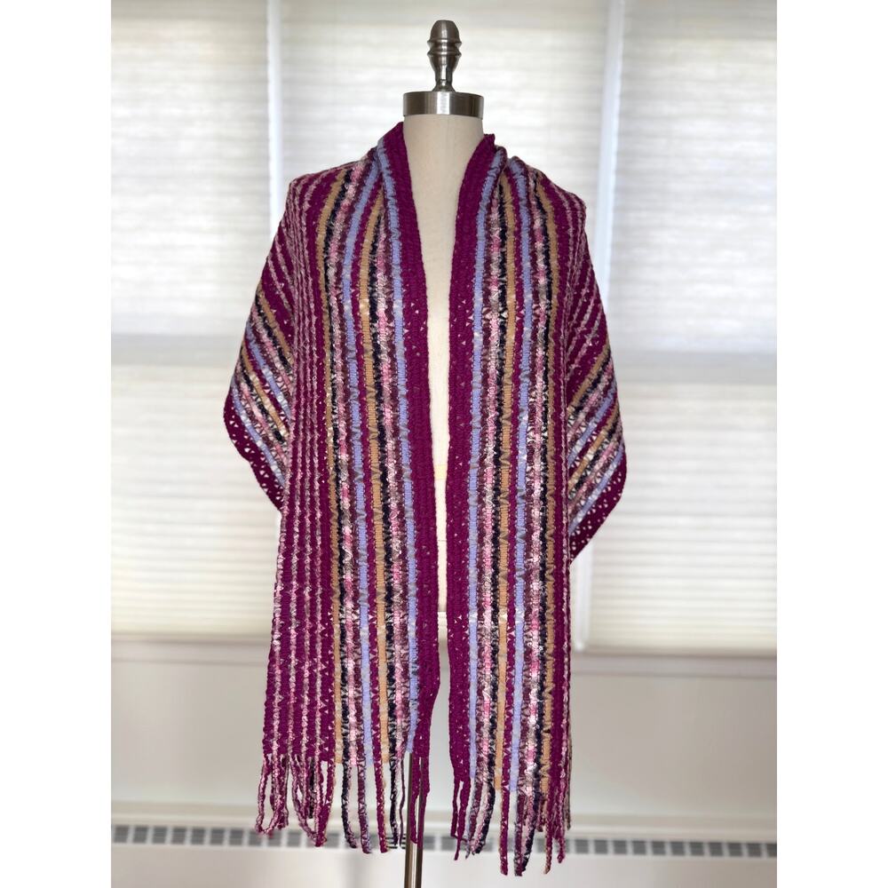Vintage Missoni Scarf, Mohair Blend, Burgundy Pink Stripe, Fringe, Italy, NWT - Picture 3 of 8